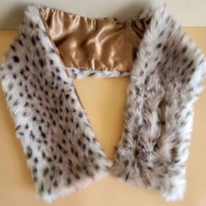 Dennis Basso Leopard Lynx Print Faux Fur Scarf Wrap Cape Coat Collar Scarve